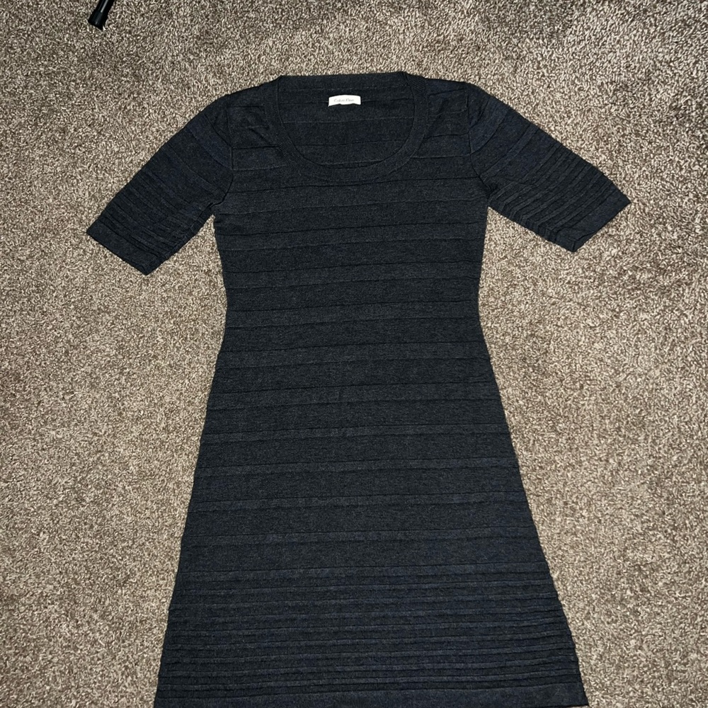 Calvin Klein Vintage OG Dark Grey Black Legendary Textured Midi Dress